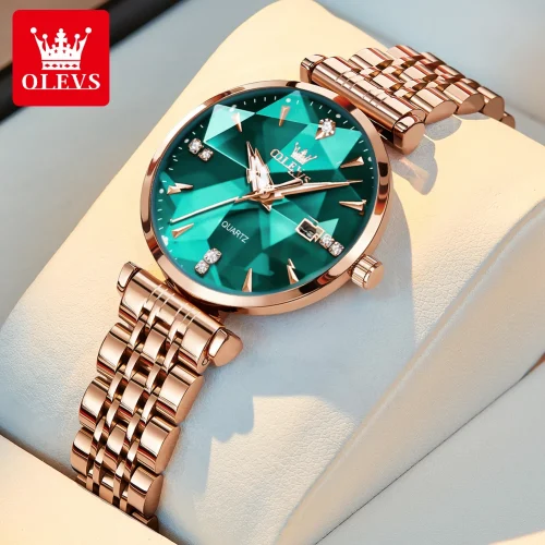 OLEVS 5536 Luxury Brand Diamond Quartz Women's Watch Fashion Elegant Rose Gold Waterproof Women's Watch Bracelet Set Reloj Mujer 1