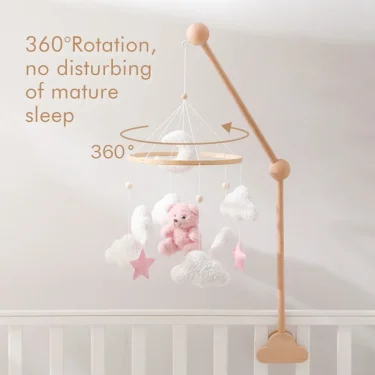 Baby Crib Mobile Rattle Toy 0-12Months Infant Soft Felt Teddy Velvet Pink Bear Bed Bell Hanging Toy Holder Bracket Crib Girl Toy 2