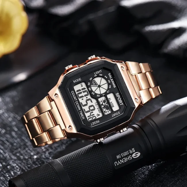 Digital Watch Men's Watch Stainless Steel Strap Countdown Sport Watches Waterproof Led Electronic Wristwatch for Men Gift 3