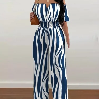 Summer Elegant Off Shoulder Women's Jumpsuit 2024 Fashion Trend Casual Short Sleeve Wide Leg Pants Jumpsuits for Women Overalls 3