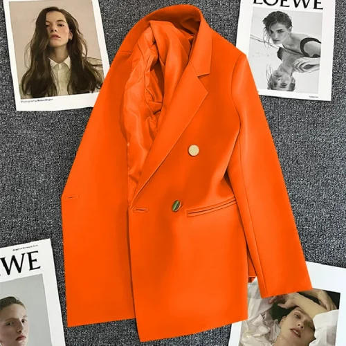 Candy Color OL Blazer Spring Autumn Notched Long Sleeve Double Breasted Metal Button Slim Pocket Blazer Coats ZXFS-S602 1