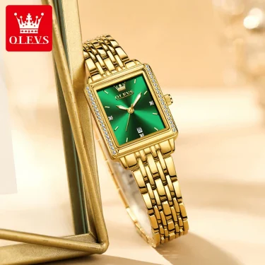 OLEVS 9995 Luxury Diamond Square Quartz Watch for Women Gold Stainless Steel Waterproof Luminous Top Elegant Ladies Wristwatches 3