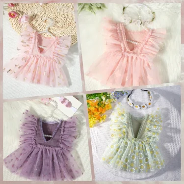 Ylsteed Newborn Girl Photoshoot Outfits Baby Girl Mesh Dress Romper with Headband One Hundred Days Infant Picture Outfits Props 3