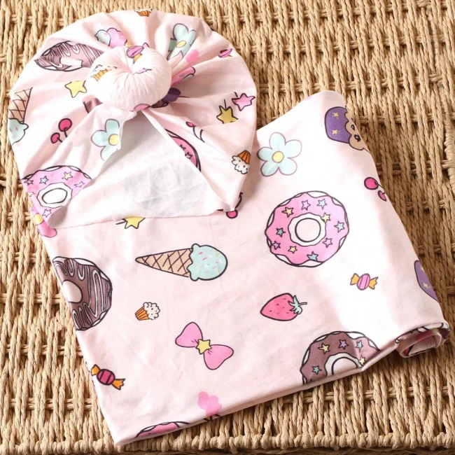 Ylsteed Rose Flower Print Newborn Photography Wrap with Turban Hat Infant Photo Shooting Outfits Baby Receiving Swaddle Blanket 4
