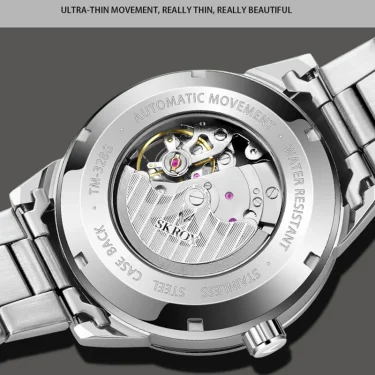 SKROX Original Luxury Brand Waterproof Tourbillon Automatic Clock Steel Skeleton Mechanical Man Watch Business Male Wristwatches 5