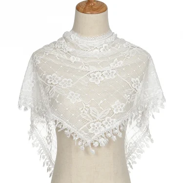 Fashion Church Shawl Lace Veil Polyester Scarf Bandana Church Prayer Wedding Mantilla Chapel White Embroidered Hijab Women Scarf 5