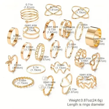 Boho Gold Color Rings Set For Women Fashion Cubic Zircon Heart Star Moon Flower Finger Rings Female Simple Trendy Jewelry Gifts 6