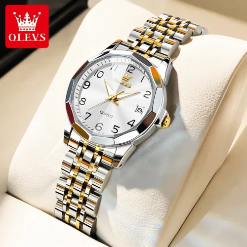 OLEVS sell well Quartz Watch for Women Rhombus Mirror Solid Stainless steel Date Digital Dial Waterproof Elegant Bracelet Watch 1