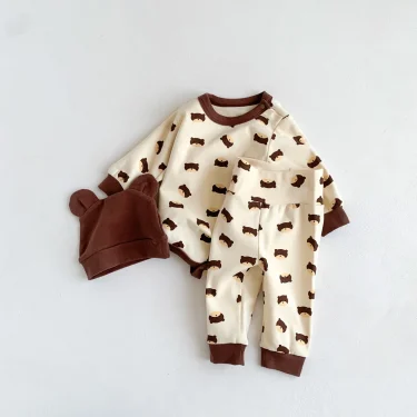 Spring Baby Boys Girls Clothes Cotton Long Sleeved Top + Pant + Hat Three Piece Set Baby 0-2 Years Old Newborn Suit 3