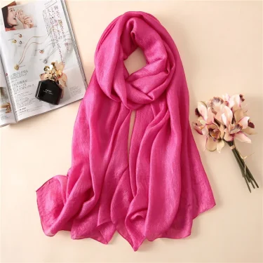 Luxury Brand Women Fashion Scarf Plain Solid Silk Linen Shawls Scarves Summer Lady Bandanas Pashmina Foulard Hijab 180*90Cm 3