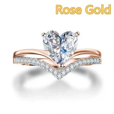 Delicate Silver Color White Zircon Stones Heart Rings for Women Fashion Bridal Engagement Wedding Ring Set Jewelry Gift 5