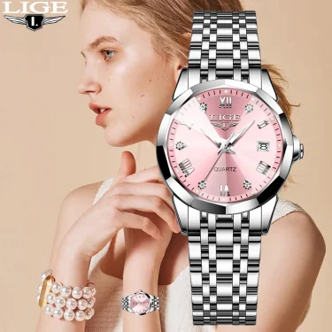 LIGE Elegant Ultrathin Nordic Simple Style Quartz Movement Women's Wristwatch Fashion Stainless Steel Bracelet Belt Woman Watch 1