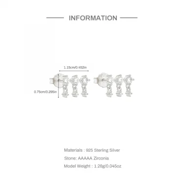 Aide 925 Sterling Silver Single Row Mini Zircon Dangling Piercing Stud Earrings For Women K Gold Simple Elegant Fine Jewelry 6
