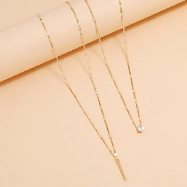 Fashion Multi-layer Necklace For Women Simple Crystal Water Drop Pendant Gold Silver Color Chain Choker Trend Jewelry 5