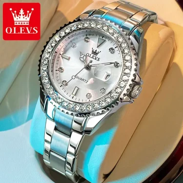 OLEVS Original Diamond Dial Quartz Watch for Women Fashion Ladies Watches Stainless Steel Waterproof Luminous Women's Wristwatch 2