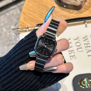Hot Sale Luxury Brand Black Watch Women Fashion Quartz Watches Ladies Adjustable Stainless Steel Strap Wristwatches Reloj Mujer 1