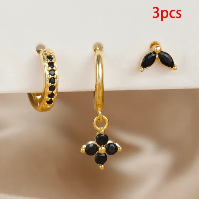 3PCS Exquisite Green Zircon Hanging Earrings Set for Women Stainless Steel Flower Dangle Earring Cartilage Piercing Jewelry 6