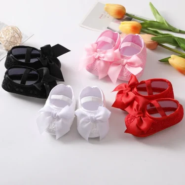Girls Shoes +Hairband Newborn Toddlers First Walkers Baby Bowknot Princess Shoes Soft Sole Non-slip Footwear Infant Crib Shoes 3
