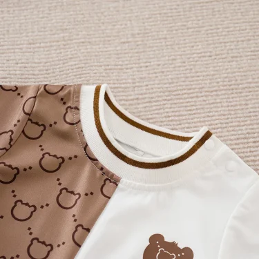 Newborn Clothes Cute Cartoon Patchwork Teddy Bear Comfortable And Soft Summer Boys And Girls 0-18 Short Sleeved Baby Jumpsuit 5