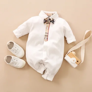 Spring And Autumn Style Boys And Girls Handsome Gentleman Cotton Comfortable Long Sleeve Baby Bodysuit 3