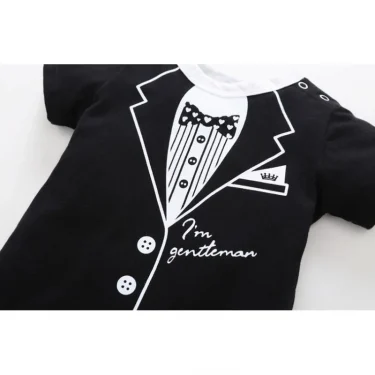 Newborn Baby Clothing Summer Gentleman Rompers 0-12M Infnat Boys Cotton Jumpsuit Male Bebe Body Clothes Tie Print Short Sleeve 5