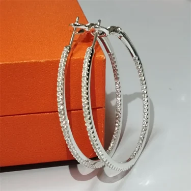 Senlissi -18 K Gold diamond Hoop Earrings For Women 925 Sterling Silver Original Fashion Earring Cерьги Kольца Rings Real gold 3