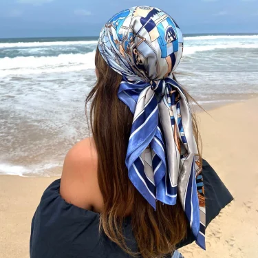 Satin Square Scarf Women Muslim Hijab Elegant 2025 Print Silk Neckerchief Shawl Wraps Headband Handle Hair Accessories Bandana 6