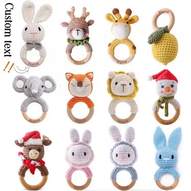1Pc Customized Baby Teether Wooden Bracelet Crochet Rattle Toys BPA Free Crochet Lemon Bunny Rodent Rattle Newborn Toys Gift 1