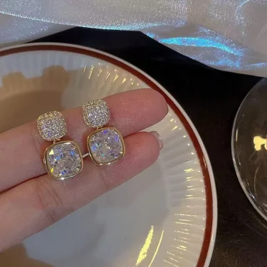 New Square Colorful Zircon Ear Stud Earrings for Women Personality Fashion Daily Wear Accessories Party Jewelry Birthday Gifts 2
