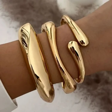 DIEZI 3 Styles Vintage Hip Hop Metal Cuff Bangles Punk Gold Silver Color Geometric Spring Bangles For Women Bracelet Men Jewelry 2