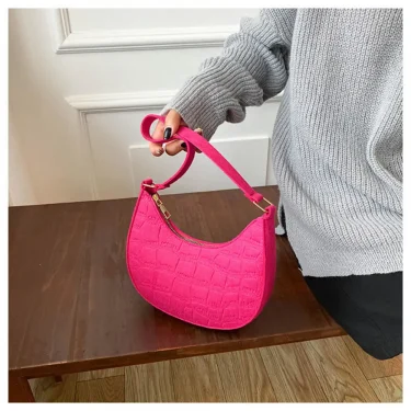 Fashion Women Shoulder Bag Felt PU Leather Solid Color Underarm Bag Crocodile Pattern Crescent Saddle Bag Female Casual Handbags 4