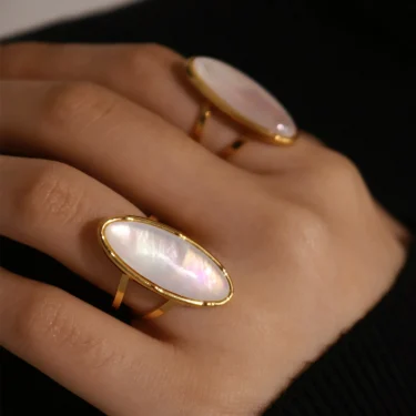 Oval Natural Shell Vintage Rings for Women Stainless Steel Temperament Exaggeration Metal RingChunky Jewelry Jewelry Gift 5