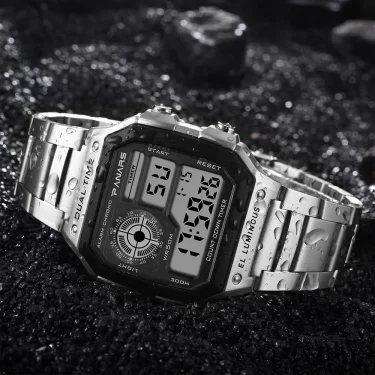 PANARS Top Luxury Stainless Steel Strap Sport Watches Men Waterproof Back Light Digital Wristwatch Male Alarm Trendy and Fashion 3