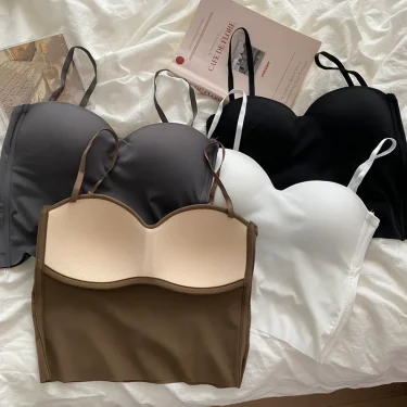 Seamless Camisole for Women Fitness Crop Tops Summer Thin Elegant Sexy All-match Casual One-piece Ice Silk Underwear Tanks Top 2