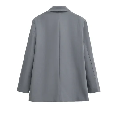 TRAF-Women's Double Breasted Office Wear Blazer Coat, Long Sleeve, Flap Pockets, Female Outerwear, Chic Tops, Fashion 3