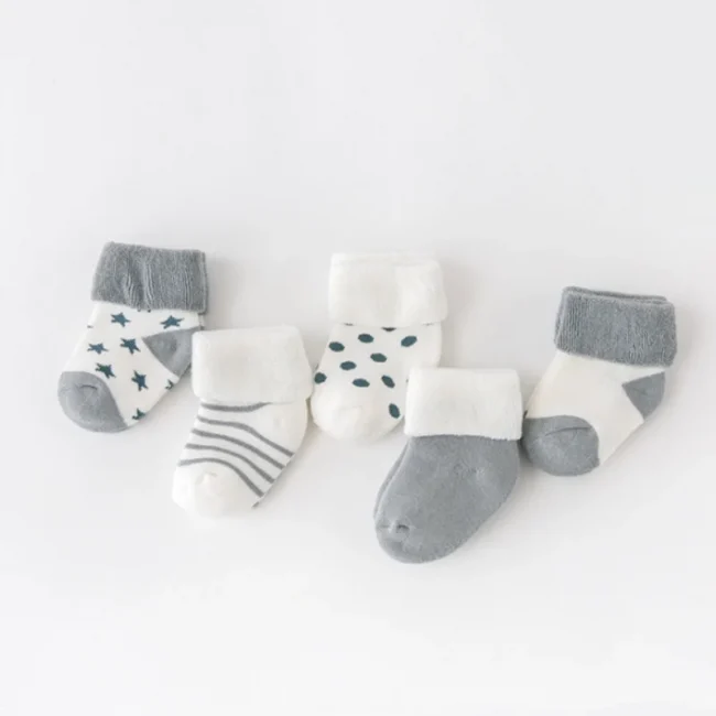 5Pair/lot New boy and girl baby socks thick newborn autumn and winter warm foot sock 2