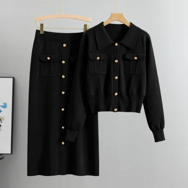 Elegant Office Sweaters Tops+slim High Waist Knitwear Skirts 2 Piece Sets Women New Streetwear Tracksuit Korean Fashion Spring 4