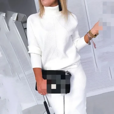TYHUR Autumn Women's Knitting Costume Turtleneck Solid Color Pullover Sweater + Slim Skirt Two-Piece Set 6