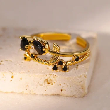 Gold Color Stainless Steel Ring for Women Colorful Cubic Zircon Heart Opening Adjustable Ring Fashion Jewelry Wedding Gift 6