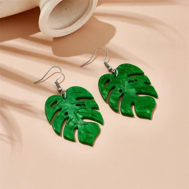 Acrylic Palm Leaf Design Drop Earrings Summer Vacation Style Monstera Dangle Earrings Fashion Jewelry 2