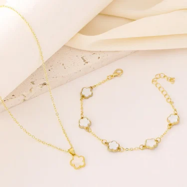 Fashion Luxury Gold Color Flower Leaf Plant Bracelet Set for Women Girl Necklace Wedding Party Adjustable Jewelry gift 5