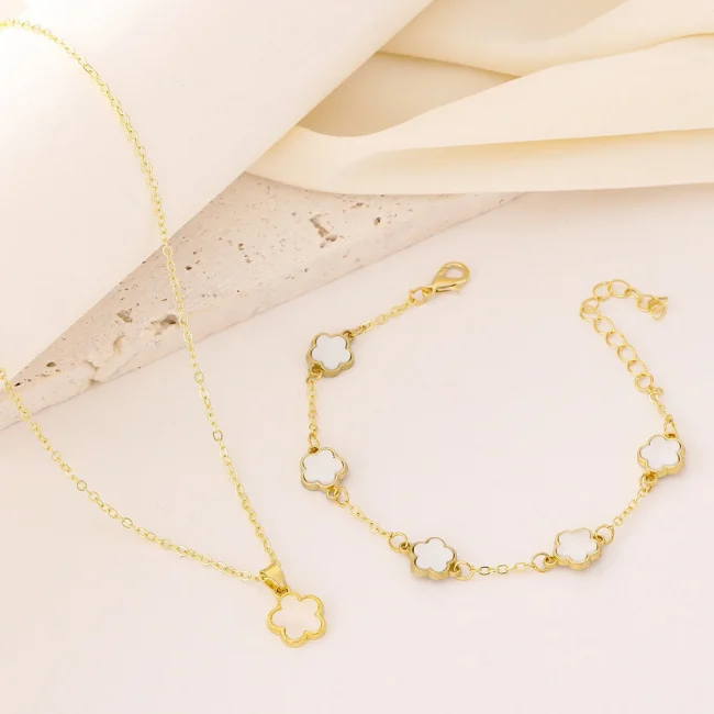 Fashion Luxury Gold Color Flower Leaf Plant Bracelet Set for Women Girl Necklace Wedding Party Adjustable Jewelry gift 5