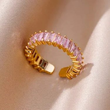 Colorful Cubic Zircon Ring for Women Stainless Steel Gold Color Open Ring Vintage Boho Wedding Party Jewelry Gift Accessories 2