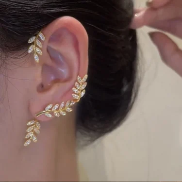 Exquisite Sparkling Zircon Leaves Ear Cuff Stud Earring for Women Silver Color Cubic Zirconia Earrings Party Jewelry 4