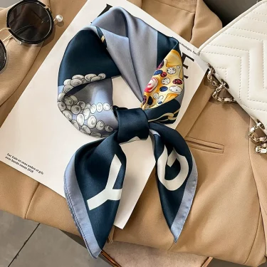 Luxury Popular 70X70CM Shawls Print Headcloth Four Seasons Sunscreen Small Fashion Letter Silk Scarves bandanna foulard 6