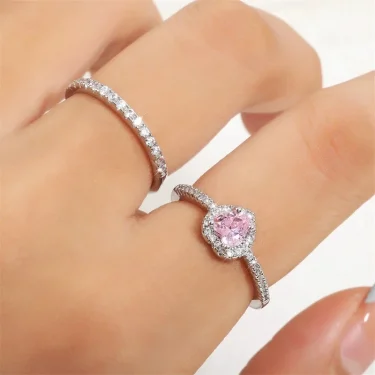 ZAKOL Romantic Pink Heart CZ Engagement Rings for Women Fashion AAA Cubic Zirconia Wedding Bands Jewelry Valentine's Day Gift 4