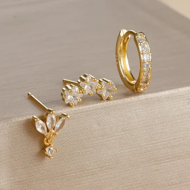 3PCS Luxury Star Pendant Piercing Earrings Set For Women Stainless Steel Zircon Punk Ear Studs Earring Lady Jewelry aretes 2