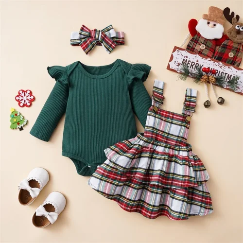 ma&baby 0-18M Christmas Newborn Infant Baby Girl Clothes Sets Ruffle Knit Romper Plaid Button Skirts Outfits Xmas Costumes D05 3