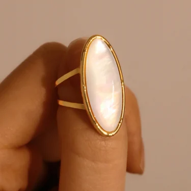 Oval Natural Shell Vintage Rings for Women Stainless Steel Temperament Exaggeration Metal RingChunky Jewelry Jewelry Gift 2