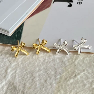 BF CLUB 925 Sterling Silver Earrings For Women Trendy Gold Bow Earring Fine Jewelry Prevent Allergy Party Accessories Gift 2